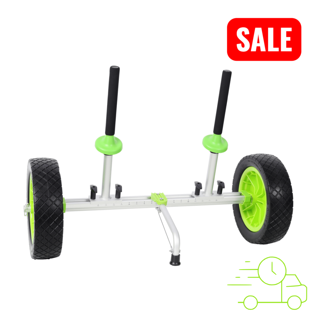 Tcbosik Sit-On-Top Kayak Cart, Width Adjustable Plug-in Kayak Dolly with 12" Solid PU Wheels, Detachable & Portable Aluminum Kayak Trolley for Fishing Kayaks, Green