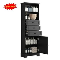 Tcbosik Slim Storage Cabinet, 68.3" Tall Bathroom Cabinet with Door and 3 Drawers, Freestanding Cupboard with Adjustable Shelves for Kitchen, Dining Room, Living Room, Black
