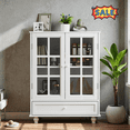 thumbnail image 1 of Tcbosik Small Buffet Cabinet with 2 Glass Doors, Accent Cabinet with Adjustable Shelf and Storage Drawer, Coffee Bar Cabinet for Kitchen, Dining Room, Living Room, White, 1 of 9