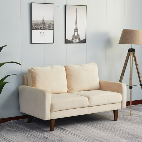 Tcbosik Small Couch for Bedroom, 58.3" Upholstered Loveseat Sofa for Living Room, Beige