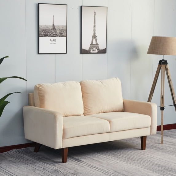Tcbosik Small Couch for Bedroom, 58.3" Upholstered Loveseat Sofa for Living Room, Beige