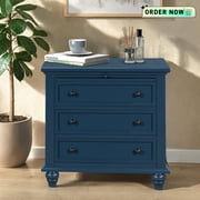 Tcbosik 3-Drawer Nightstand with Pull-Out Tray, Small Dresser with Storage, Modern Side Table End Table for Bedroom, Living Room, Blue