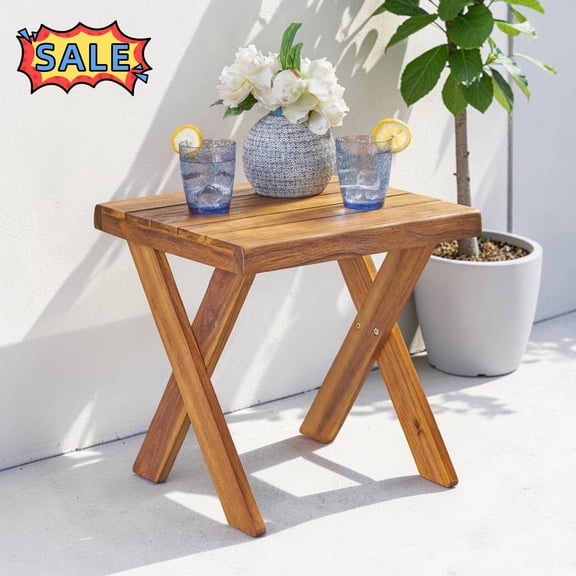 Tcbosik Small Outdoor Side Table, 18 Inch Wood End Table, Square Accent Table for Backyard, Garden, Patio, Deck, Teak