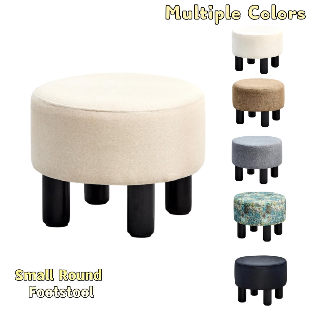 Tcbosik Small Round Foot Rest, Linen Fabric Upholstered Ottoman with ...