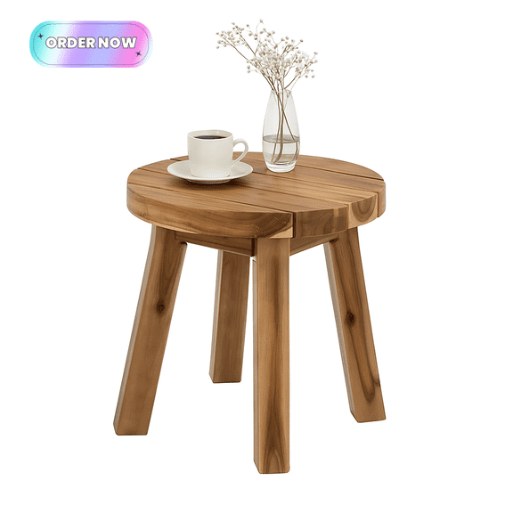 Tcbosik Small Side Table, 16 inch Round Solid Wood End Table, Night Stand for Living Room, Bedroom, Easy Assembly, Natural Wood+Brown
