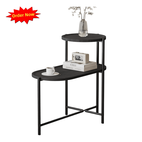 Tcbosik Small Side Table, 2 Tier End Table with Tray Top, Accent Table with Metal Frame for Bedroom, Living Room, Easy Assembly, Black
