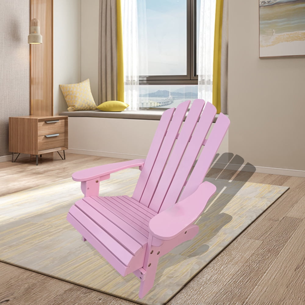 Tcbosik Small Wooden Adirondack Chair, 14.7"W Outdoor Chair, Lounge Chair for Indoor & Outdoor, Backyard, Patio, Garden, Lawn, 110 lbs Capacity, Pink