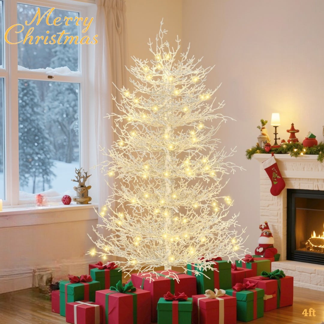 Tcbosik Snow Flocked Christmas Tree - 48"H Pre-Lit Artificial Xmas Tree ...