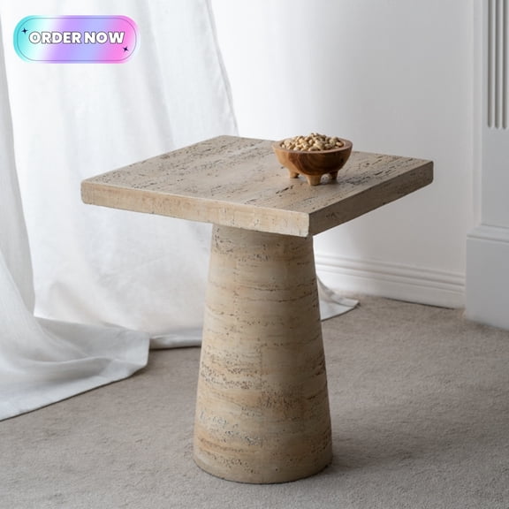 Tcbosik Sofa Side Table, 20" Square End Table, Modern Nightstand with Pedestal Base for Small Space, Living Room, Bedroom, Foyer, Cream