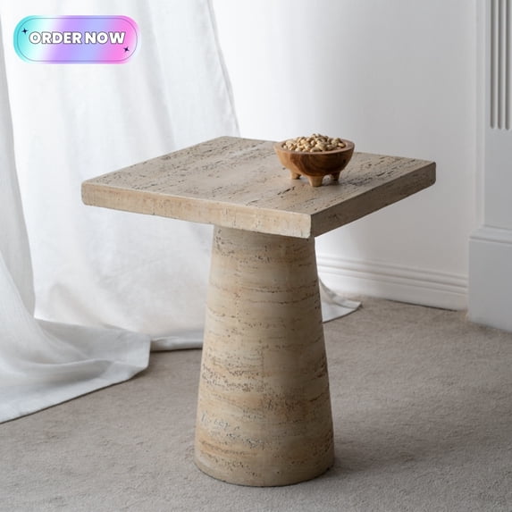 Tcbosik Sofa Side Table, 20" Square End Table, Modern Nightstand with Pedestal Base for Small Space, Living Room, Bedroom, Foyer, Cream