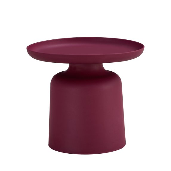 Tcbosik Sofa Side Table with Tray Top, Plastic End Table, Accent Round Table, Space-Saving, Wine Red