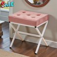 thumbnail image 1 of Tcbosik Soft Pink Upholstered Ottoman - 17" Velvet Tufted Vanity Stool with X-Shaped Metal Legs, 300LBS Capacity Footrest for Home Decor & Living Space, 1 of 6