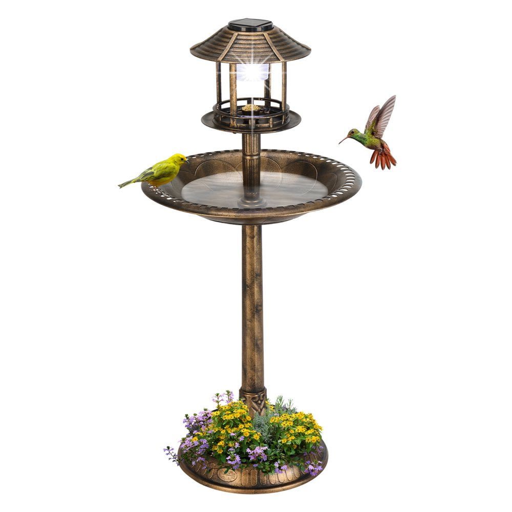 Tcbosik Solar Outdoor Bird Bath Vintage Resin Pedestal Fountain