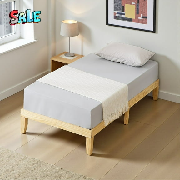 Tcbosik Solid Pine Wood Platform Bed Frame in Natural Finish, Twin Size Low Profile Bed with Reinforced Slat Support, Easy Assembly, 12 Inch Height
