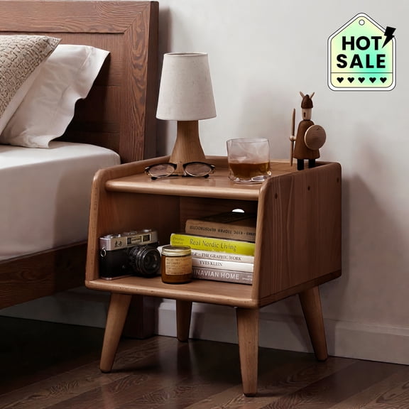 Tcbosik Solid Wood Night Stand, 15.75" Square Bedside Table with Open Shelf for Small Space, Bedroom, Living Room, Brown