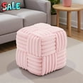 thumbnail image 1 of Tcbosik Square Corduroy Upholstered Ottoman Pouf in Pink, Soft and Comfortable Vanity Stool, Decorative Accent Footrest for Living Room & Bedroom – No Assembly Required, 1 of 7