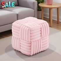 Tcbosik Square Corduroy Upholstered Ottoman Pouf in Pink, Soft and Comfortable Vanity Stool, Decorative Accent Footrest for Living Room & Bedroom – No Assembly Required