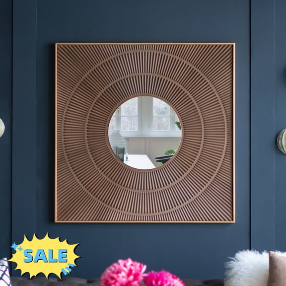 Tcbosik Square Mirror with Iron Frame, 40 inch Modern Wall Mounted Mirror, Vanity Mirror for Bathroom, Bedroom, Hallway, Living Room, Brown