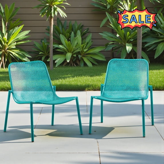 Tcbosik Stackable Chairs Set of 2, Outdoor Armless Chair with Metal Frame for Deck, Porch, Balcony, Backyard, Garden, Teal