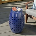 thumbnail image 1 of Tcbosik Steel Patio End Table, Powder-Coated Iron Drum Side Table with Cut-Out Design, Indoor Outdoor Accent Table for Patio Living Room, No Assembly, Blue, 1 of 8