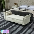 thumbnail image 1 of Tcbosik Storage Bench with Pillow, 63 inch Velvet Fabric Upholstered Ottoman with Arm and Wood Legs for Hallway, Entryway, Bedroom, Living Room, Easy Assembly, Beige, 1 of 6
