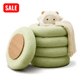 thumbnail image 1 of Tcbosik Storage Ottoman, 15" Modern Round Footrest with Tray Top, Upholstered Teddy Footrest for Living Room, Bedroom, Hallway, Space Saving, Light Green, 1 of 7