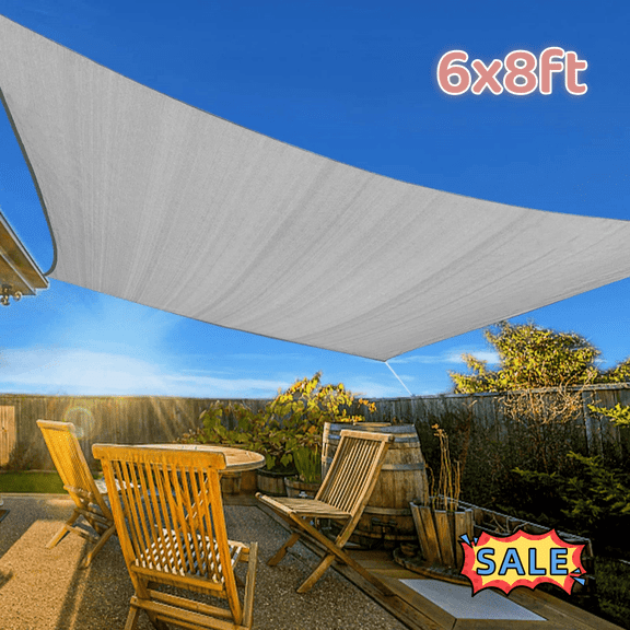 Tcbosik Sun Shade Sail 6' x 8', Rectangle Fabric Sunshade for Backyard Yard Deck Patio Garden Outdoor Activities and Facility, Grey