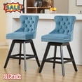 thumbnail image 1 of Tcbosik Swivel Bar Stools Set of 2, Mid-Century Modern Velvet Upholstered Bar Chair with Button Tufted Back, Counter Height Stool with Wood Legs for Kitchen Island, Dining Room, Light Blue, 1 of 11
