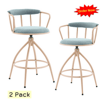 Tcbosik Swivel Bar Stools Set of 2, Modern Counter Height Barstool with Back, Upholstered Chenille Fabric Bar Chair with Metal Legs for Kitchen Island, Dining Room, Living Room, Blue