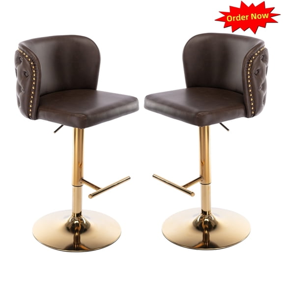 Tcbosik Swivel Bar Stools Set of 2, PU Leather Counter Barstool, 25.1"-33" Height Adjustable Bar Chair for Home Pub, Dining Room, Kitchen Island, Brown