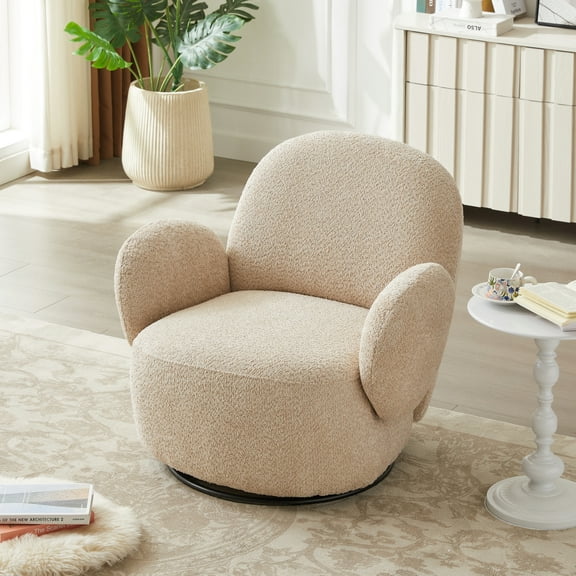 Tcbosik Swivel Barrel Chair, Modern Comfy Upholstered Accent Chair for Living Room, Easy Assembly, Beige