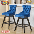 thumbnail image 1 of Tcbosik Swivel Counter Height Bar Stools Set of 2, Velvet Upholstered Barstool with Button Tufted Back, Modern Bar Chair with Wood Legs for Kitchen Island, Space Saving, Blue, 1 of 11