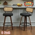 thumbnail image 1 of Tcbosik Swivel Counter Height Bar Stools Set of 2, Upholstered PU Leather Barstools with Rattan Back, Island Chair with Wood Frame for Kitchen, Black, 1 of 11