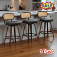 thumbnail image 1 of Tcbosik Swivel Upholstered Bar Stools Set of 3, PU Leather Bar Chair with Wood Legs, Modern Barstool with Rattan Back for Kitchen Island, Dining Room, Black, 1 of 11