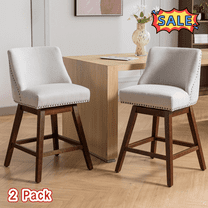 Tcbosik Swivel Upholstered Bar Stools Set of 2, Modern Counter Height Bar Chair with Wood Legs for Kitchen Island, Easy Assembly, Beige