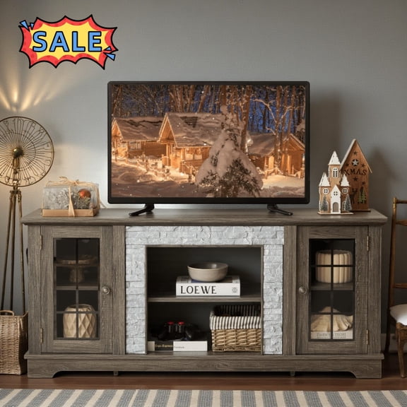 Tcbosik TV Stand for TVs up to 65 inch, Entertainment Center with Adjustable Shelves, 58" Media Console with 2 Doors for Living Room, Bedroom, Grey