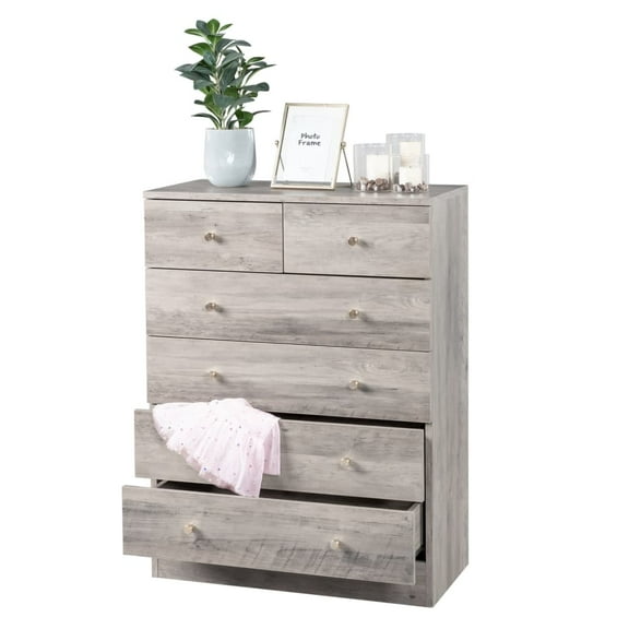 Tcbosik Tall Dresser with 6 Drawers, Vertical Bedside End Table, Chest of Drawers for Bedroom, Closet, Living Room, Hallway, Gray