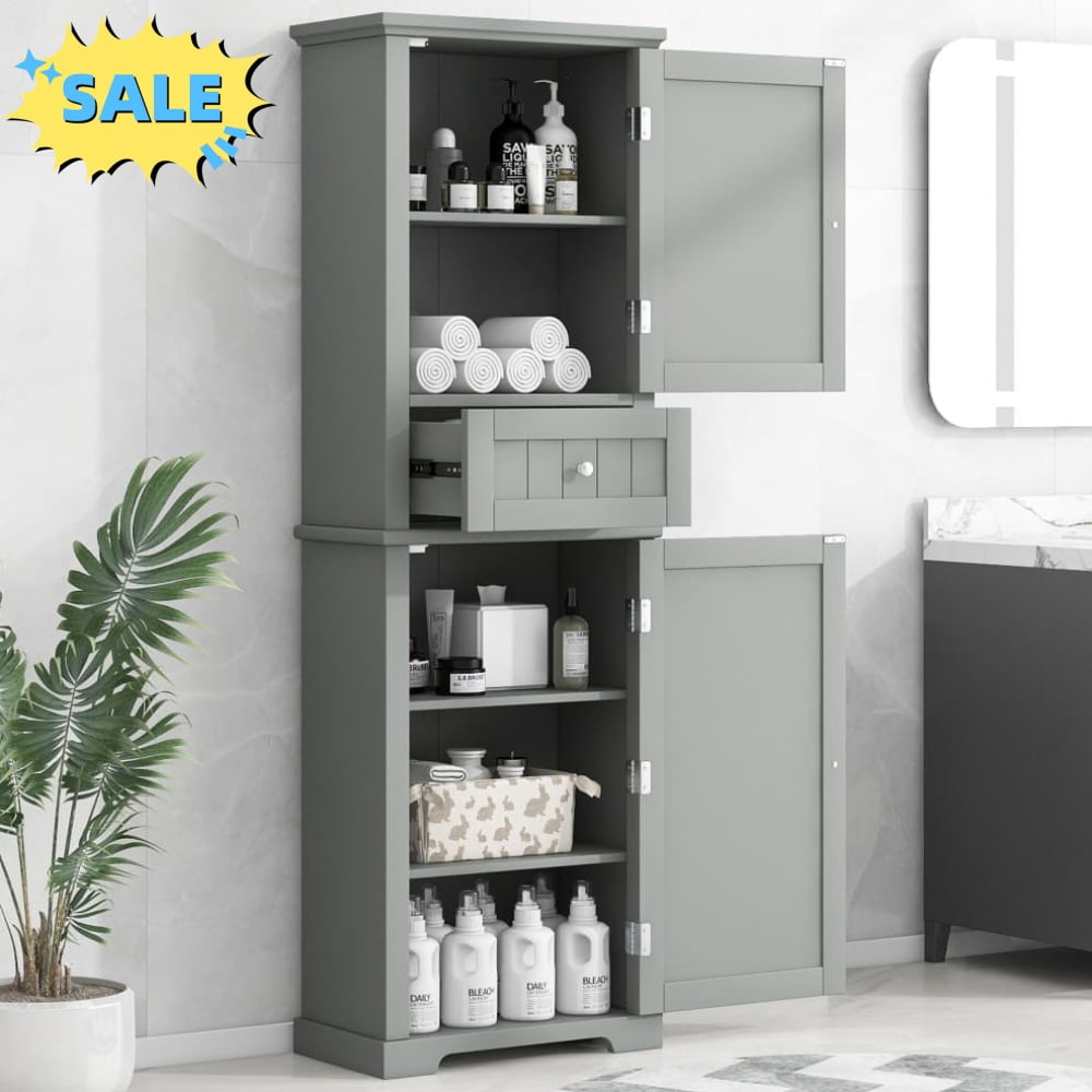 Tcbosik Tall Storage Cabinet, Slim Freestanding Bathroom Cabinet with ...