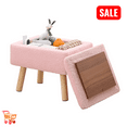 thumbnail image 1 of Tcbosik Teddy Fabric Storage Ottoman with Tray Lid, 15.7" Rectangle Footstool with Wood Legs for Small Space, Living Room, Bedroom, Entryway, Pink, 1 of 6