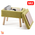 thumbnail image 1 of Tcbosik Teddy Fabric Storage Ottoman with Tray Lid, 15.7" Upholstered Footstool with Wood Legs for Living Room, Bedroom, Easy Assembly, Green, 1 of 6