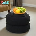 thumbnail image 1 of Tcbosik Teddy Velvet Macaron Ottoman with Storage, Black Plush Round Footrest & Extra Seat, 15" Dia x 11.8"H, Multi-Use Stool for Home, 300 lbs Weight Capacity, 1 of 7