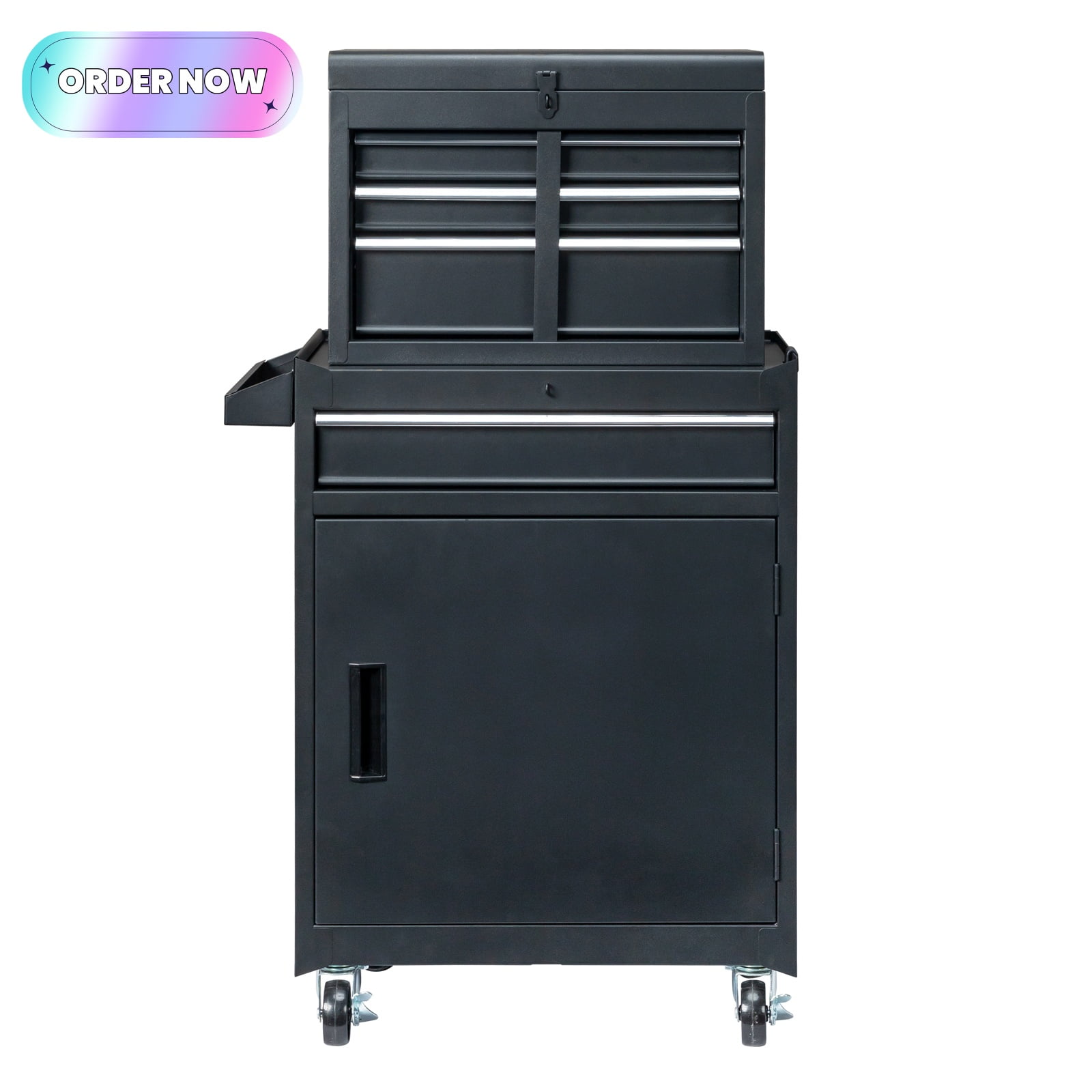 Tcbosik Tool Chest, 4-Drawer Rolling Tool Storage Cabinet with Door, Metal Tool Cart with Shelf, Tool Box Organizer for Garage Workshop, Black