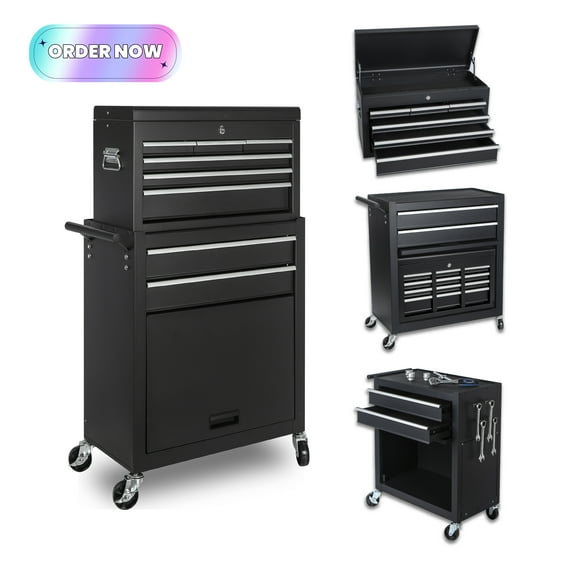 Tcbosik Tool Chest with 8 Drawers, Rolling Tool Cabinet with Lockable Wheels, Metal Tool Storage Cart for Garage Workshop, Black