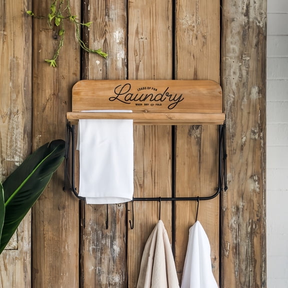 Tcbosik Towel Rack for Bathroom, Wall Mounted Towel Holder with Bars and Hooks, Foldable Towel Storage Organizer for Laundry Room, Lavatory, Black & Brown