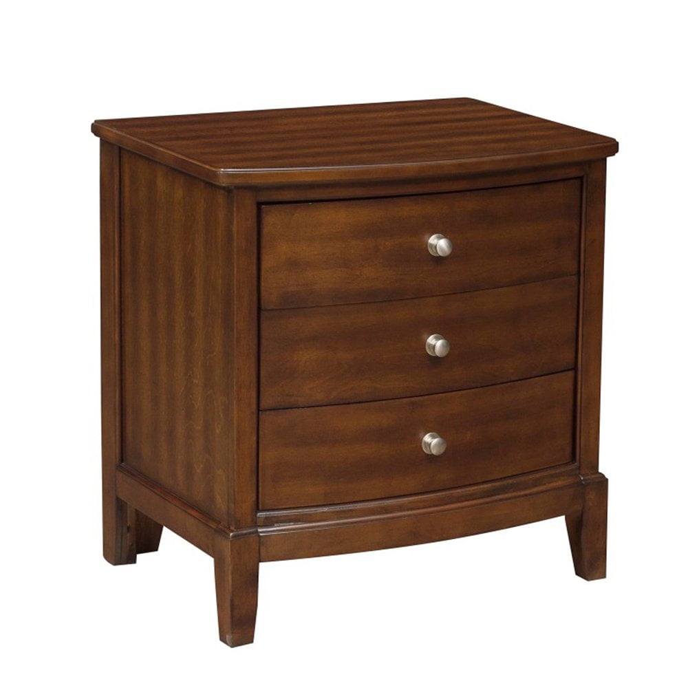 Benjara Dark Brown Solid Wood 3-Drawer Nightstand