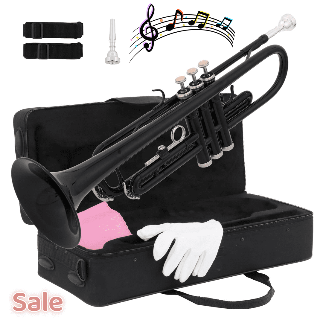 Tcbosik Trumpet for Beginners or Advanced with Gloves, Black