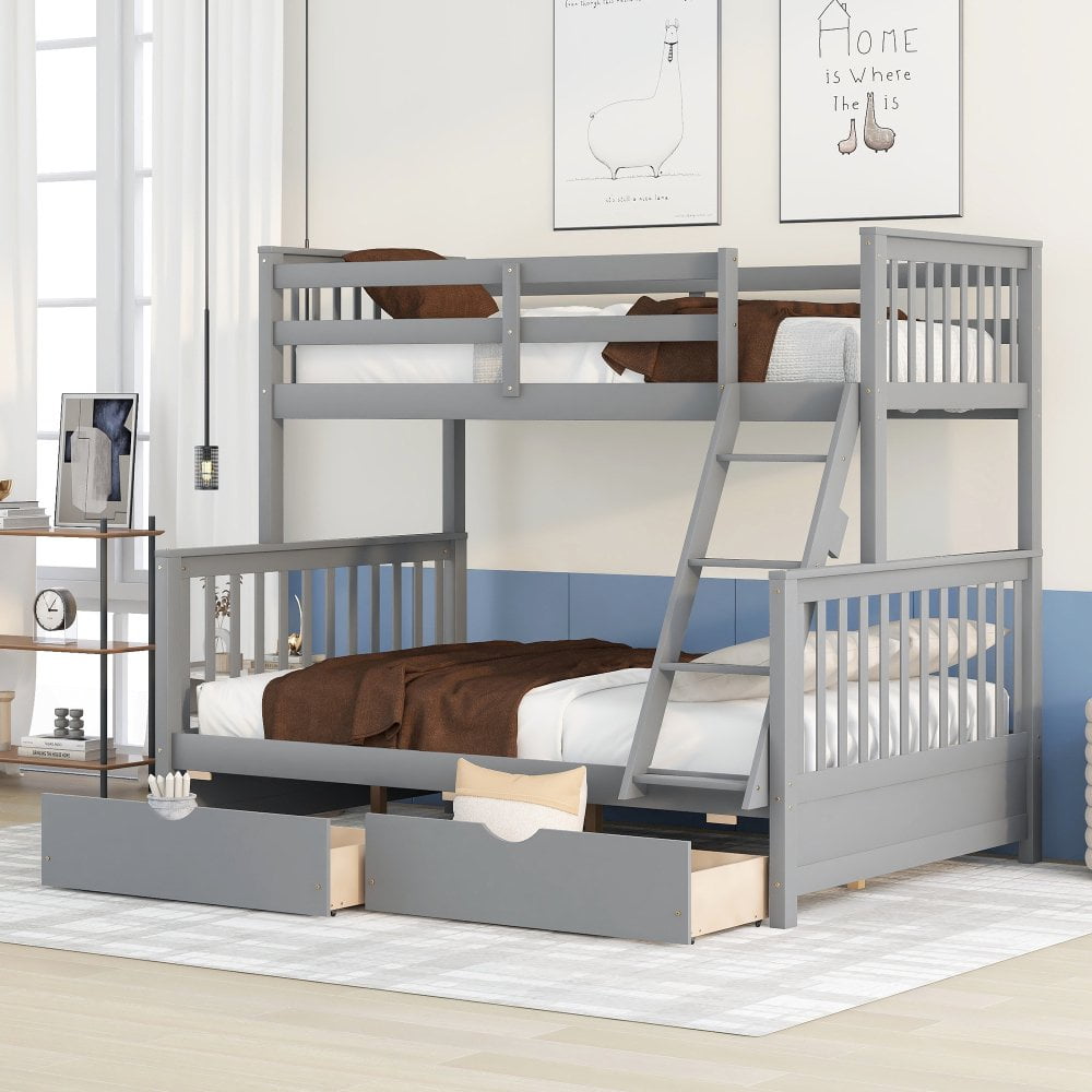 Tcbosik TwinOverFull Detachable Bunk Bed with Ladders and Two Storage