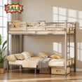 thumbnail image 1 of Tcbosik Twin Over Twin Size Metal Bunk Bed with Built-in Ladder and Full Length Guardrail, No Box Spring Needed, Grey, 1 of 10