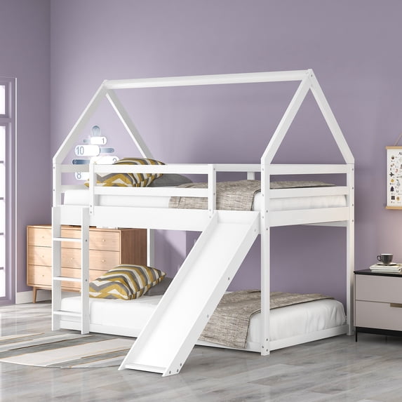 Tcbosik Twin Size Bunk House Bed with Slide and Ladder, White - Walmart.com