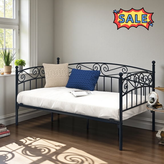 Tcbosik Twin Size Daybed, Metal Sofa Bed for Bedroom, Guest Room, Easy Assembly, Black